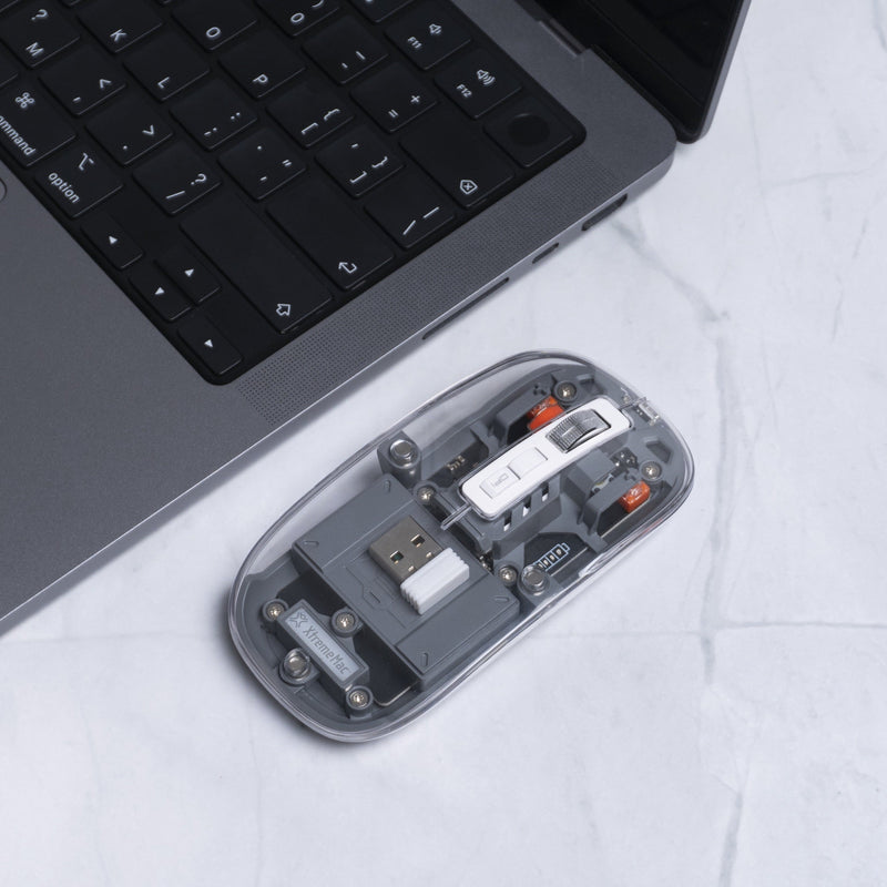 XtremeMac Souris Ergonomique Multi-Appareils | Bluetooth & USB-A | Design Transparent