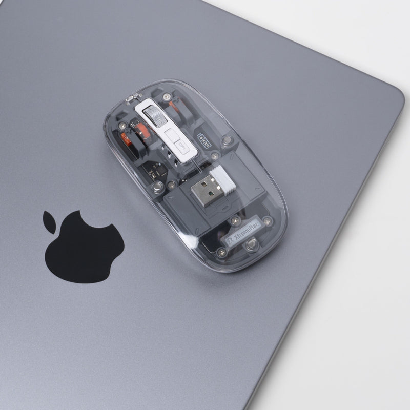 XtremeMac Souris Ergonomique Multi-Appareils | Bluetooth & USB-A | Design Transparent