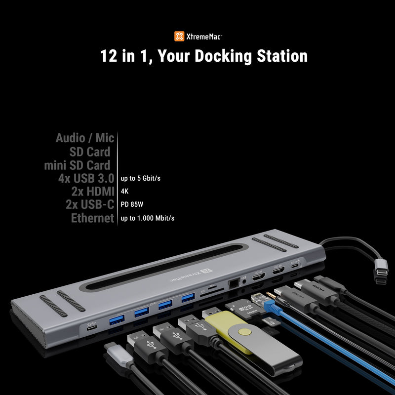 Docking station: Audio mic / SD card / mini SD card / 4 USB / 2 HDMI / Ethernet